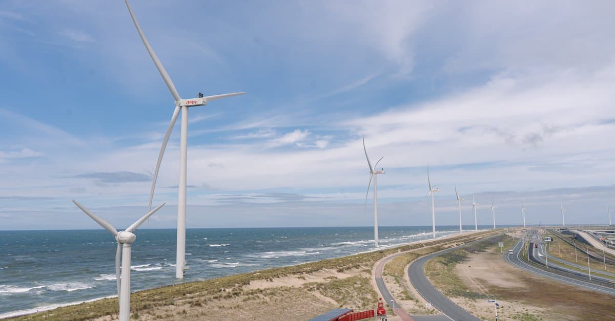 Offshore wind turbines along a coastal energy transition site